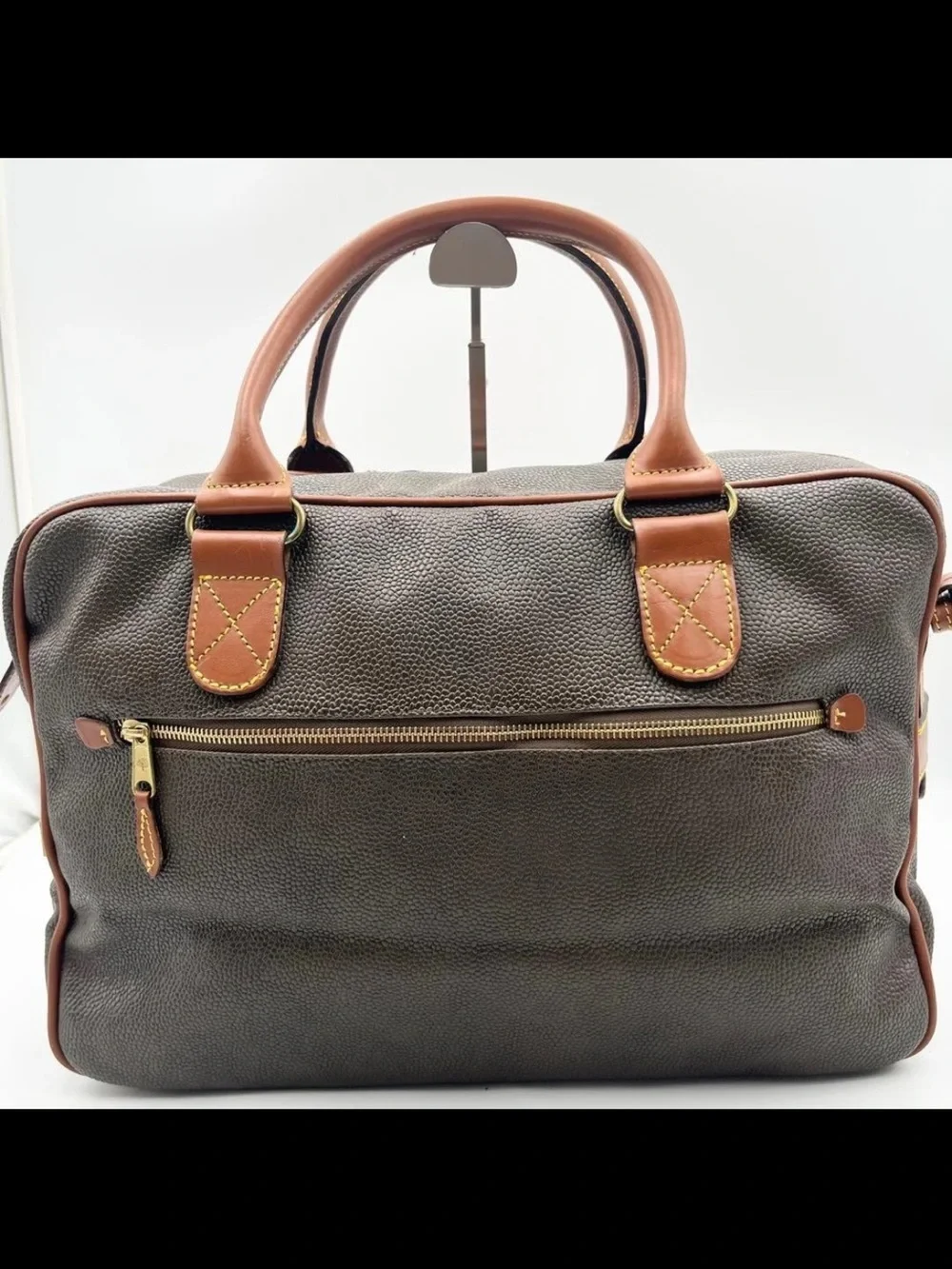 Mulberry Brown Pebbled Leather Briefcase with Tan Trim